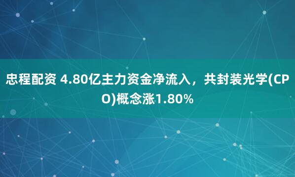 忠程配资 4.80亿主力资金净流入，共封装光学(CPO)概念涨1.80%